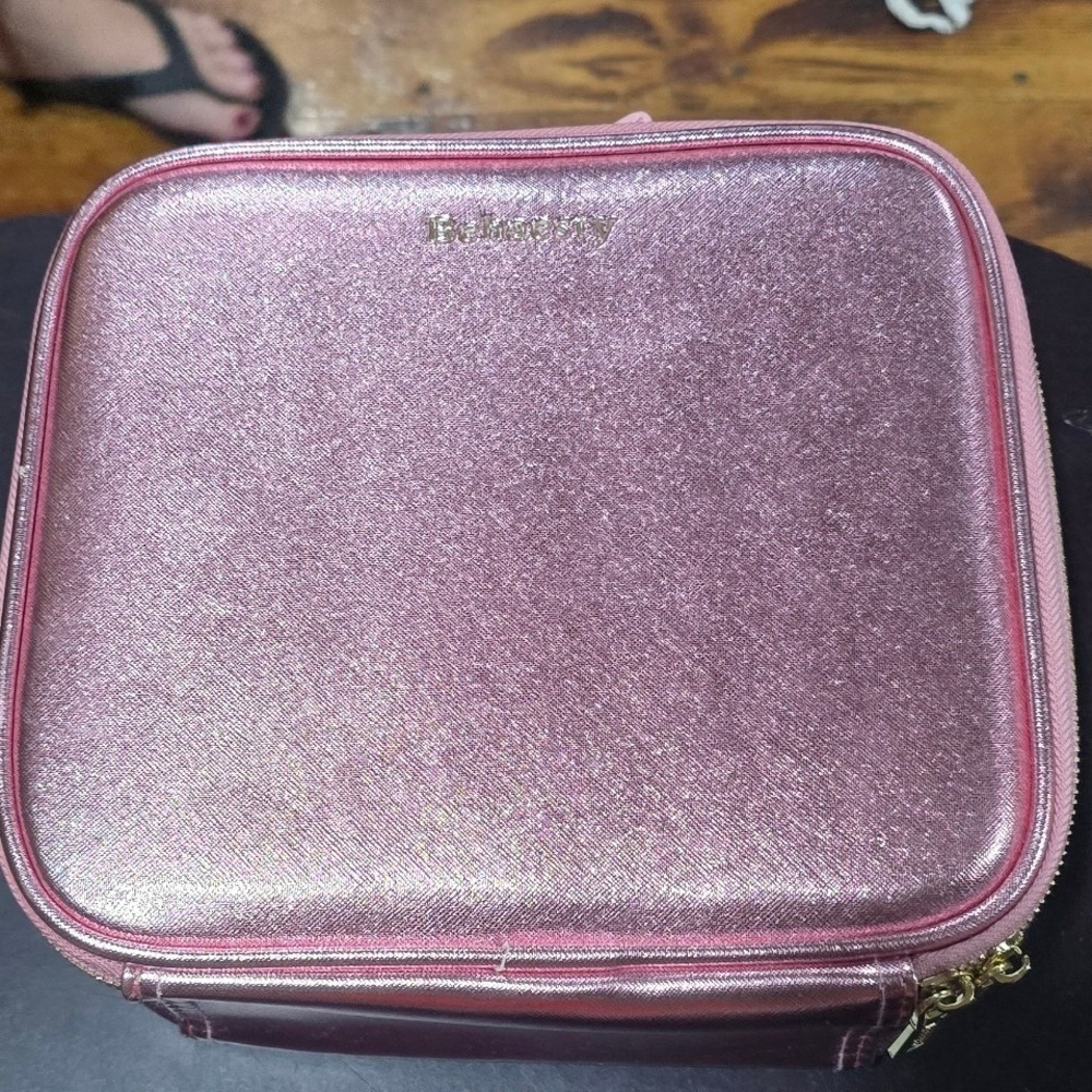 Behaesty Rose Gold Makeup Case with LED Lighted Mirror Travel Vanity Organizer